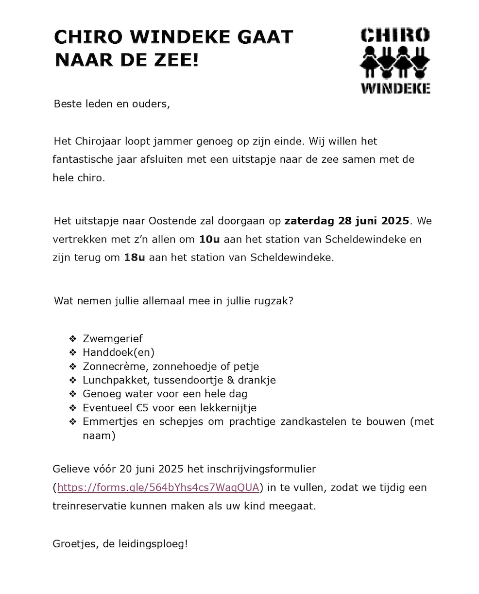 Banner for chiro Windeke gaat naar zee!